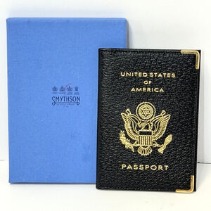 Smythson of Bond Street Black Leather Passport Cover Holder USA
